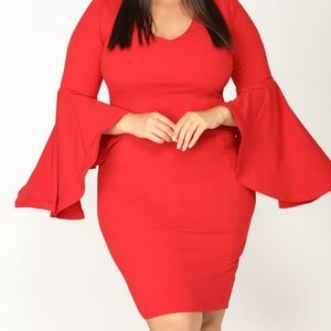 3x Red Bell Sleeve Dress